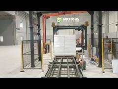 Video of the wrapping and strapping machine for whole-stack gypsum ceiling boards